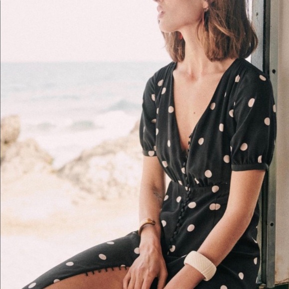 Sézane Robe Sollie Black Polka Dot Ecru FR 34 / US 2 - Picture 5 of 16